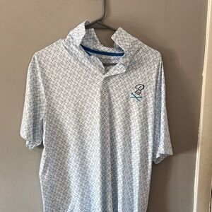 White and Blue Barstool Golf Patterned Polo Shirt